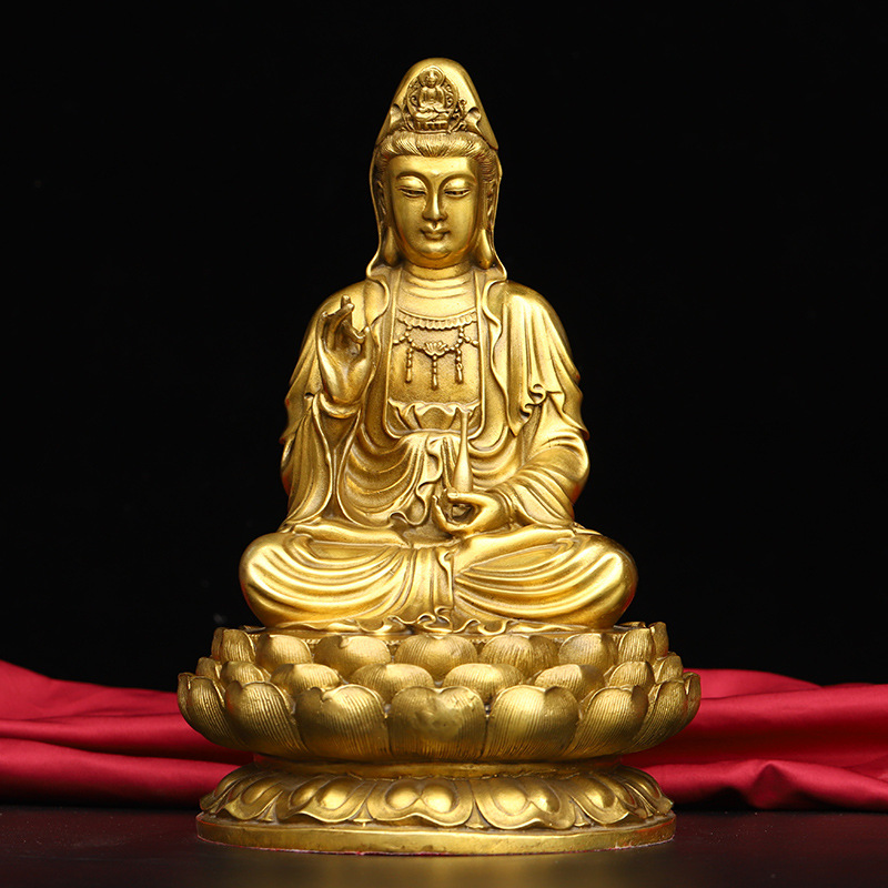 批发黄铜三宝佛观音菩萨如来佛祖地藏王供奉家用三宝佛全堂佛像