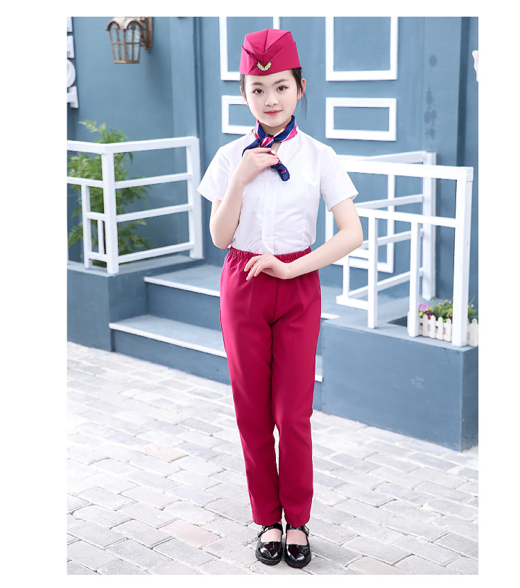 女童装空姐制服套装节日小学生衬衫马甲半裙儿童演出服机长表演服