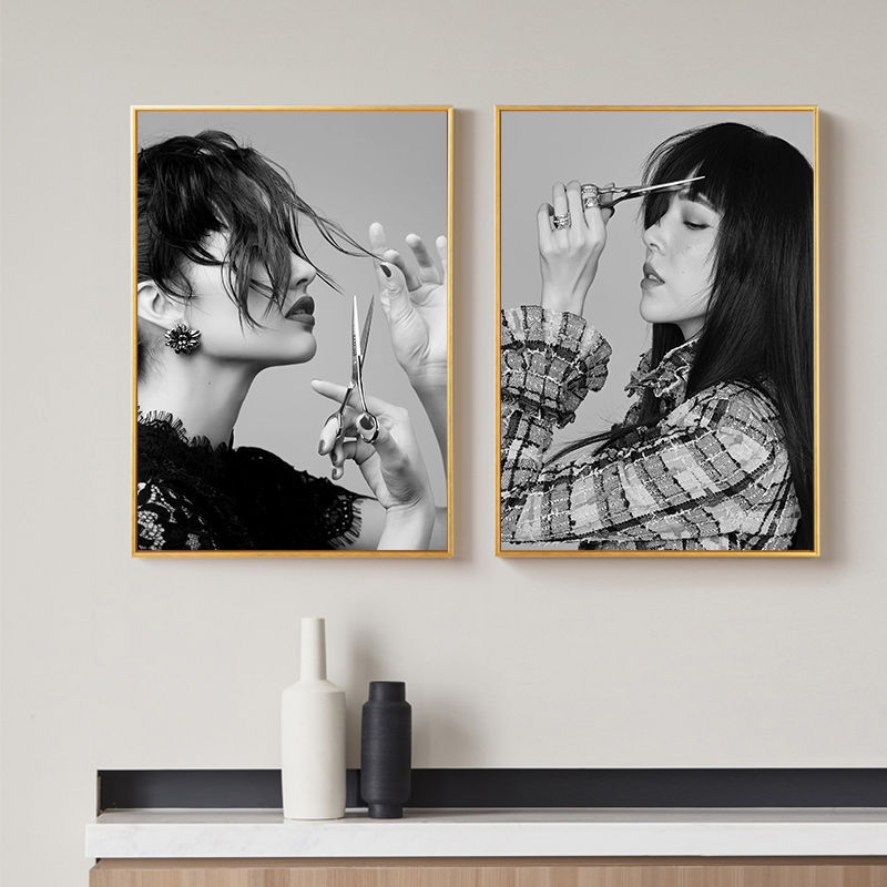 挂画美发发廊沙龙装饰画理发店发型艺术造型店铺镜面人物时尚壁画