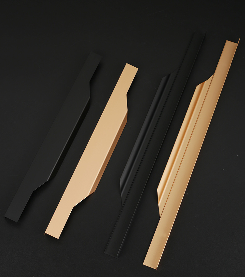 免开孔柜门隐形拇指拉手封边长把手黑色橱柜铝合金免开槽衣柜拉手