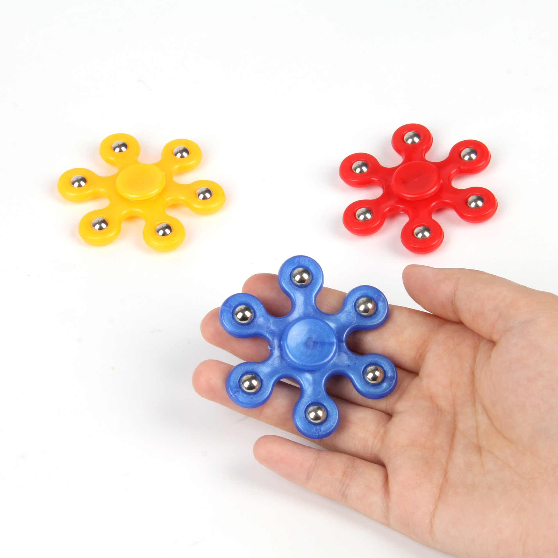 六珠指尖陀螺儿童减压玩具六叶轴承六角钢珠螺旋指间玩具