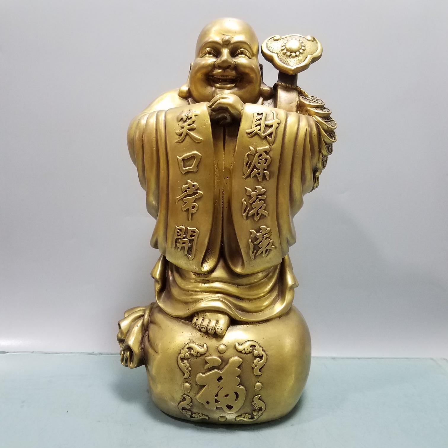 纯铜弥勒佛摆件笑口常开财源滚滚佛像风水供奉店铺开业装饰品