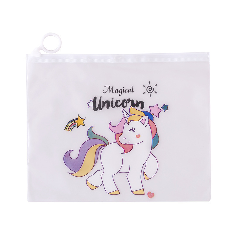 Unicorn Frosted Pencil Case Wholesale Stationery Case Large Capacity Transparent File Bag Student Minimalist Cute Cartoon Pencil Case