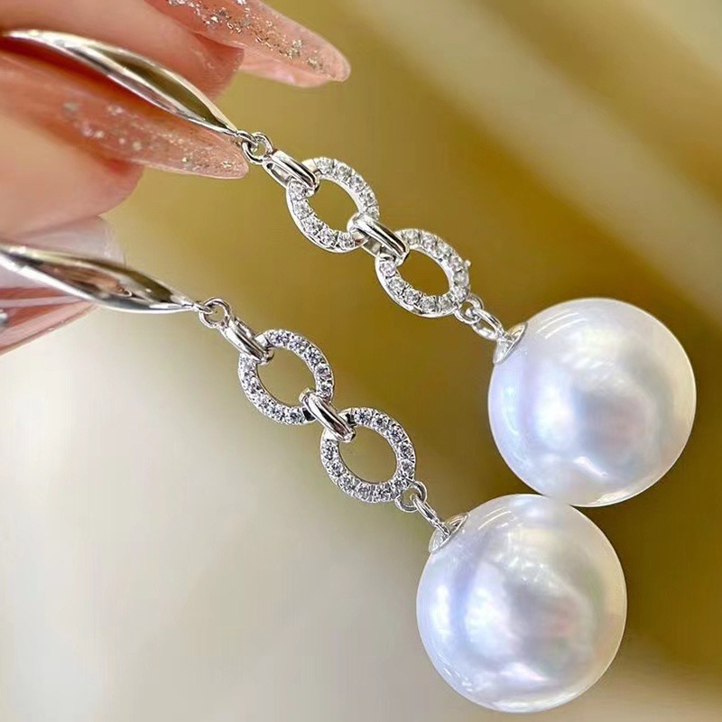 diy配件 s925纯银经典长款珍珠耳环耳钩空托 半成品耳坠手工银托