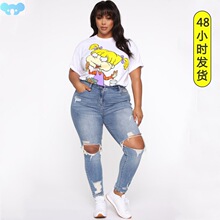 2021 fat women jeans ripped ladies big size plus pants 女裤