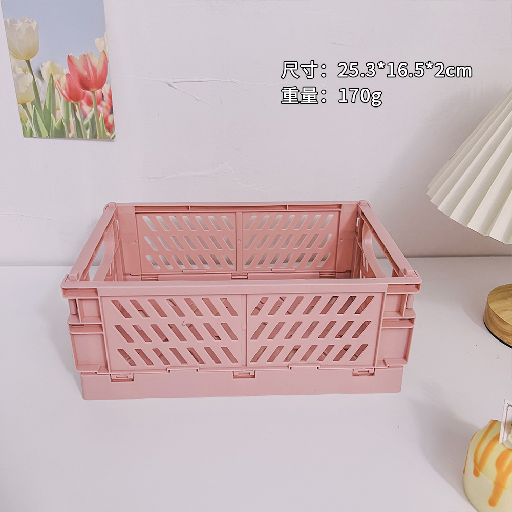 Korean Ins Foldable Plastic Storage Box Student Desktop Finishing Journal Tape Stationery Skin Care Products Storage Basket