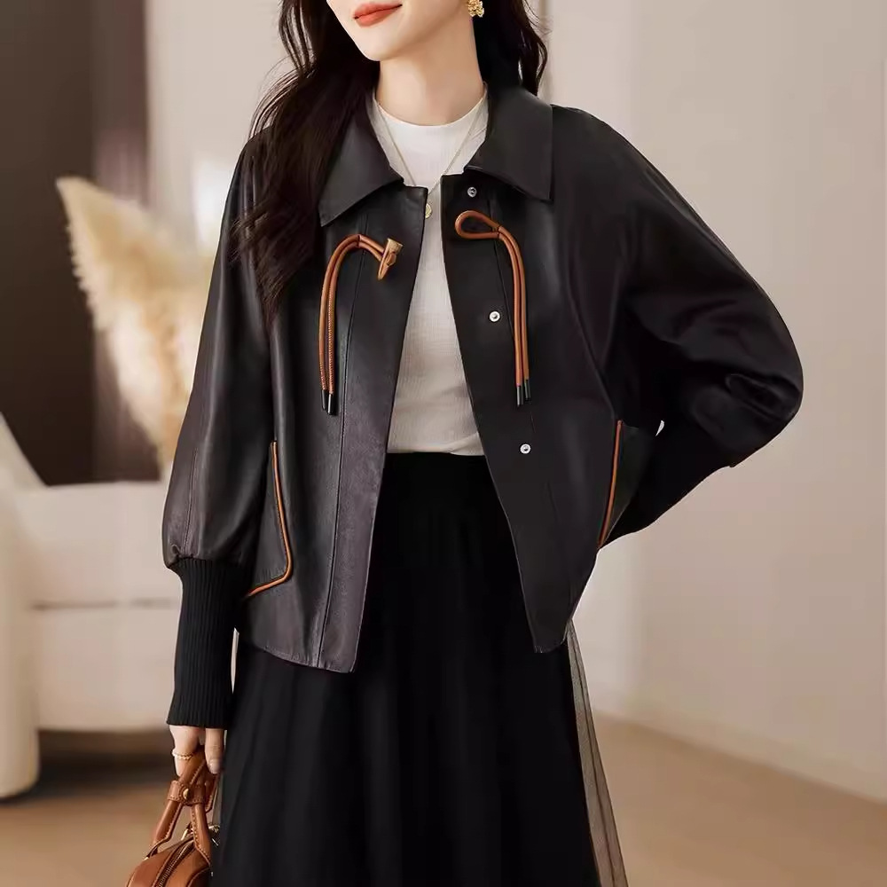 高档国潮真皮皮衣女2024春秋季新款宽松绵羊皮夹克风时尚短款外套