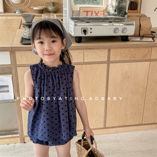 2024韩国童装夏季韩版套装两件套女童短袖吊带衬衫+短裤 5209