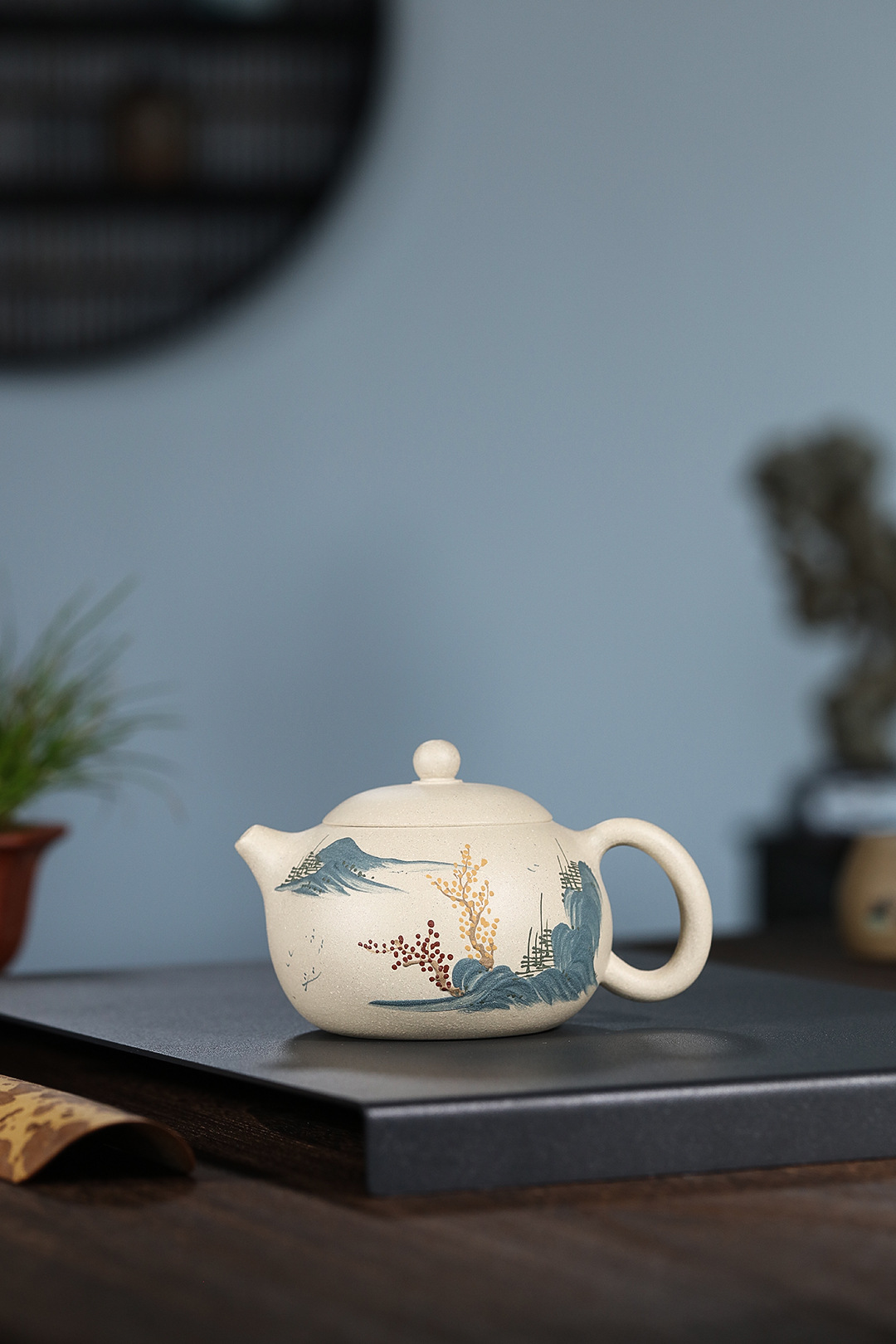 茶壶批发 宜兴原矿白段紫砂壶纯手工泥绘山水 西施壶中式茶具代发