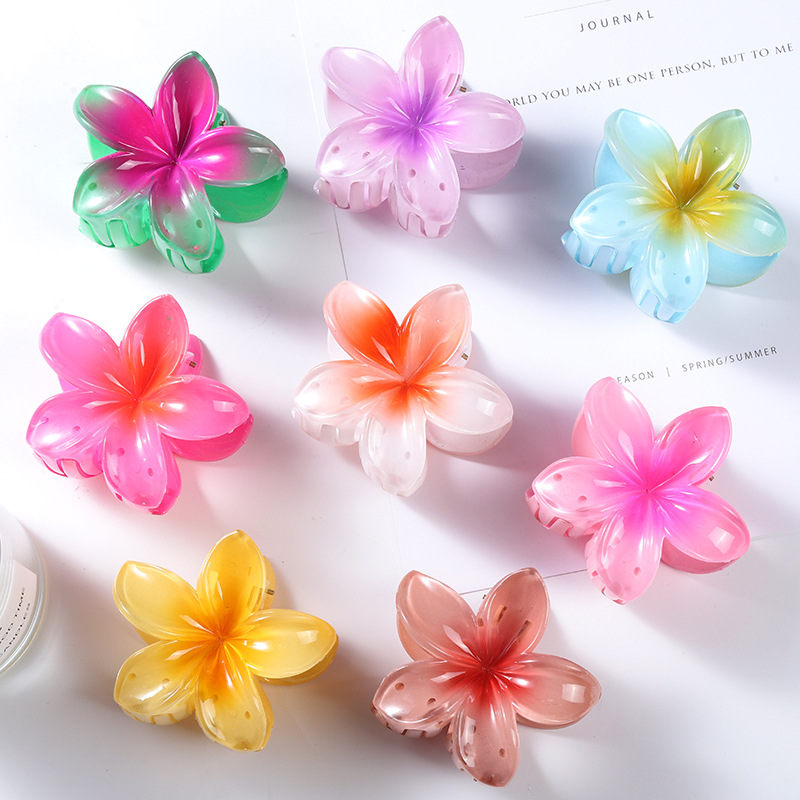 New Best Seller in Europe and America Hair Accessories Female 7cm Colored All-Matching Plate Hair Clip Plumeria Rubra Grip Clip All-Match Horsetail Hair Clip