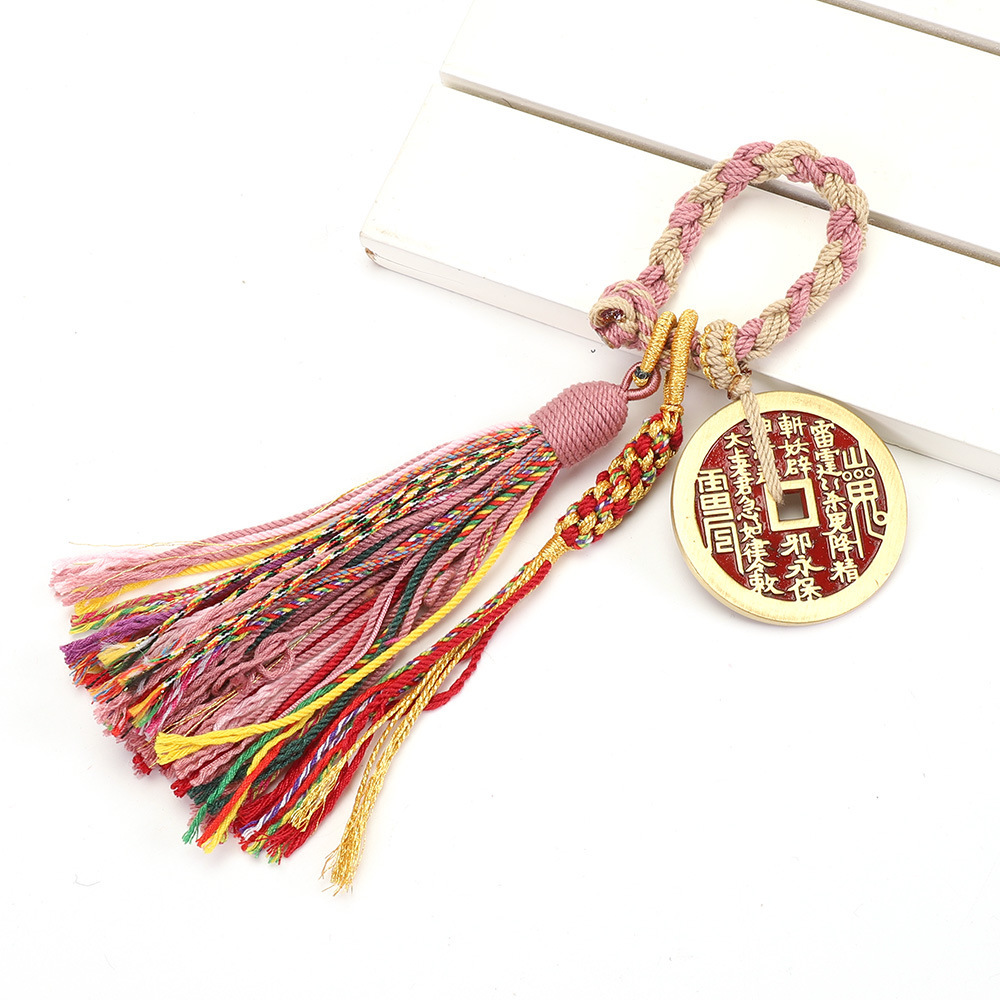 新品真铜山鬼花钱吊绳,铜钱大小:4.5cm,绳子颜色随机发货.