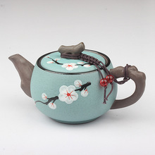 厂家清货价紫砂彩砂手绘梅花茶壶单个泡茶陶瓷家用创意中式200ml