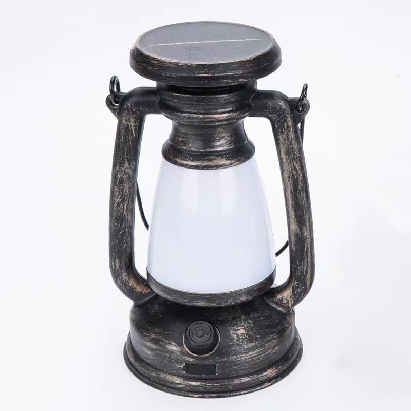 New Outdoor Retro Solar Portable Camping Lantern Charging Lamp Decorative Ambience Light Kerosene Lamp Emergency Light