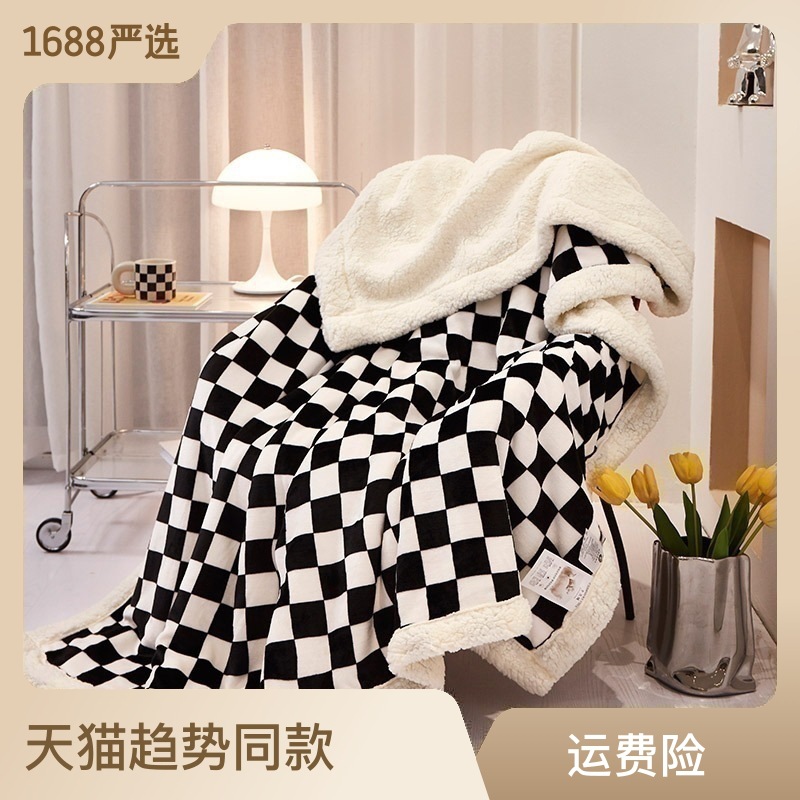 Exclusive for Cross-Border Amazon Hot Blanket Chessboard Grid Berber Fleece Blanket Thick Warm Double Flannel Wholesale