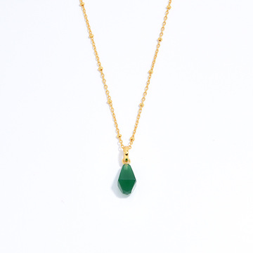 莫妮卡法式轻奢高级天然绿玛瑙s925银镀金小众复古气质宝石项链