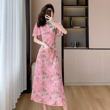 实拍2024夏季新款新中式改良旗袍印花修身显瘦长款连衣裙