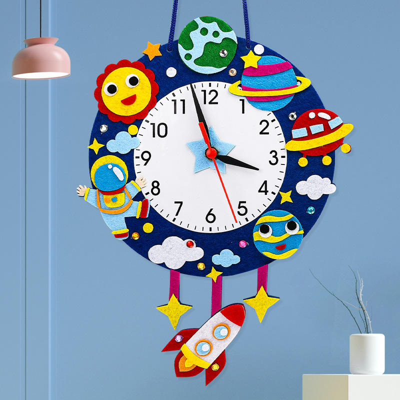 Non-Woven Cartoon Clock Children's DIY Handmade Clock Toy Material Kindergarten Awareness Time Teaching Aids