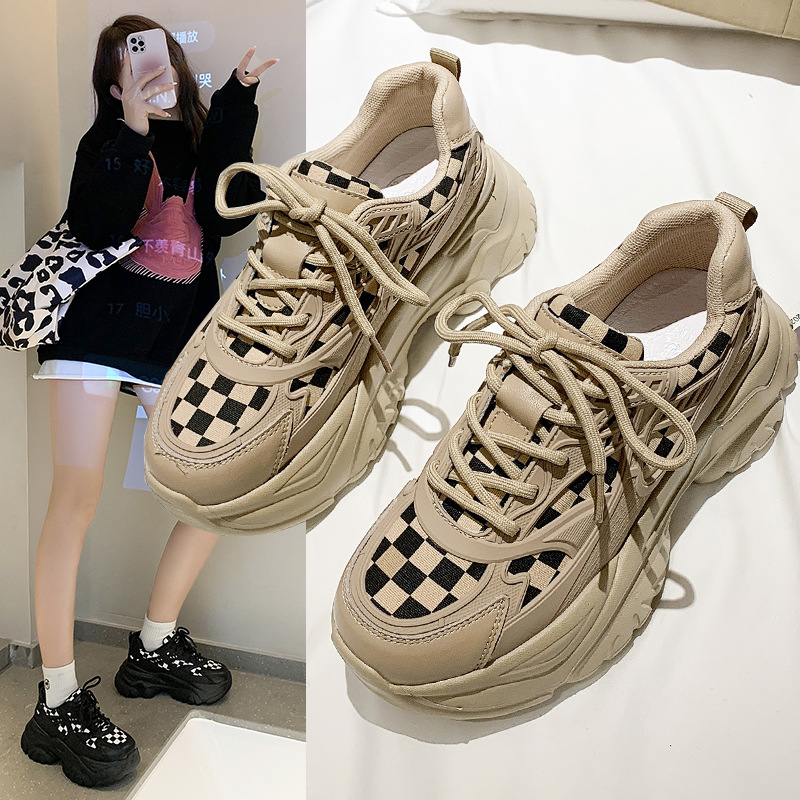 卡其色黑色白色厚底 增高老爹鞋运动鞋跑步鞋女鞋休闲