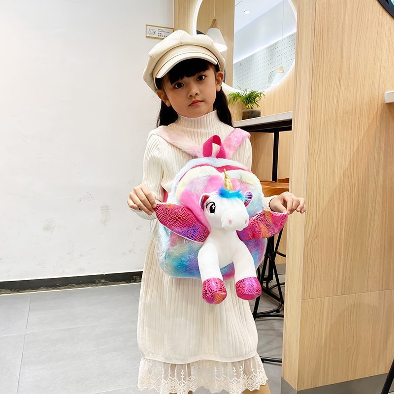 Unicorn Unicorn Plush Backpack Children Cute Cartoon Plush School Bag Girl Travel Leisure Backpack