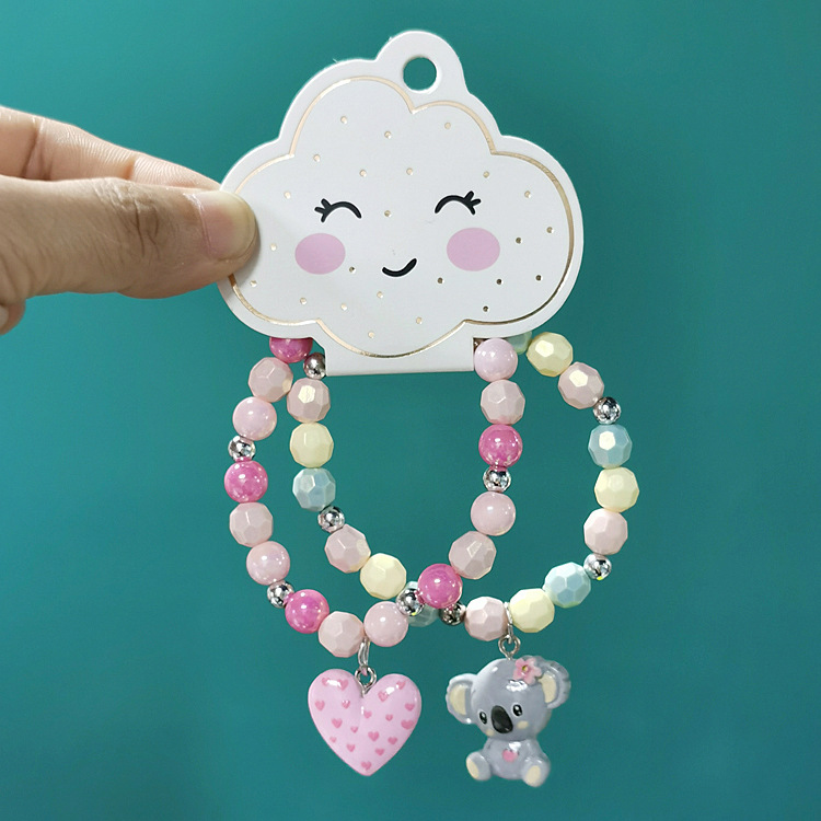 韩版奶油珠串珠儿童手链卡通动物女宝宝手饰饰品可爱考拉心形恐龙