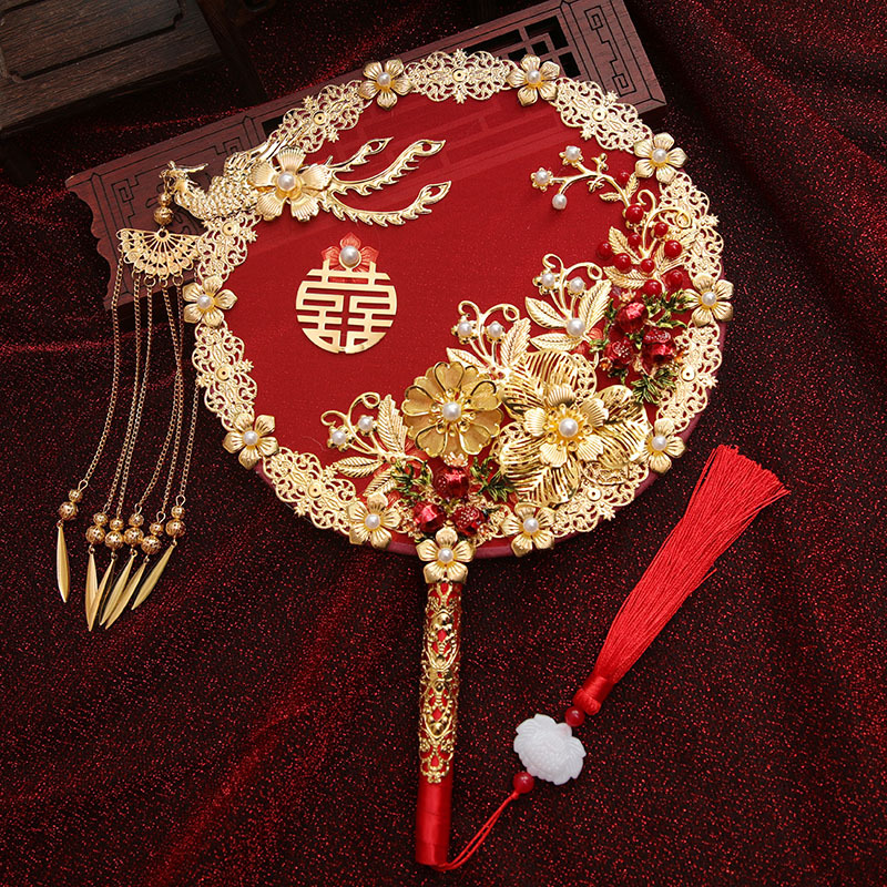 Archaistic Circular Fan Chinese Wedding Fan Bridal Xiuhe Dress Wedding Fan Diy Brother-in-Law Song Yi Wedding Fan Same Style Finished Product