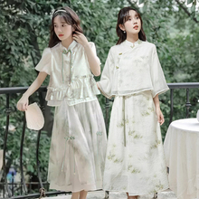 新中式国风改良汉元素连衣裙日常套装小个子学生闺蜜夏盘扣旗袍女