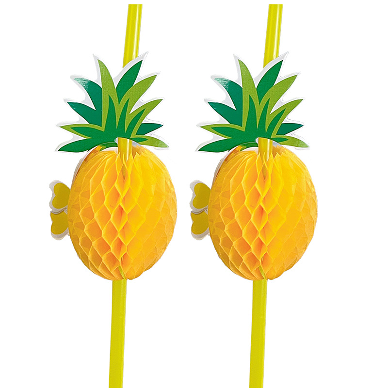 Spot Supply Disposable Decorative Straw Pineapple Modeling Art Bendable Plastic Straw Fruit Drink Straw