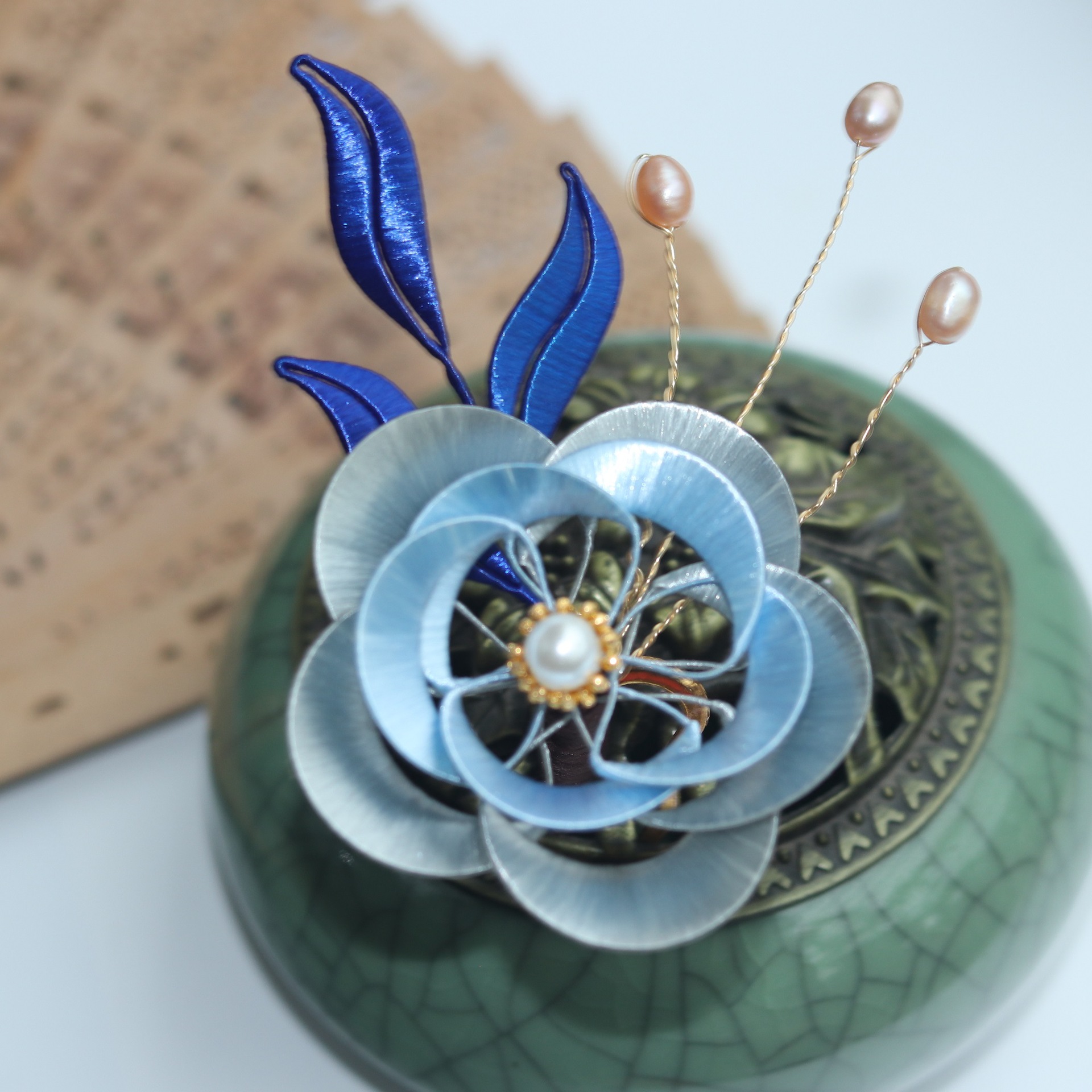 珍珠缠花牡丹端庄发钗汉服旗袍发梳古风发簪玫瑰山茶华丽古风头饰