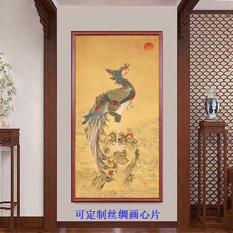 古画丹凤朝阳图挂画中式入户风水玄关花鸟画装饰卷轴吉祥如意凤凰