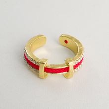 新年红色编织戒指女新款复古洋气红绳珍珠情侣开口戒指礼物BM464