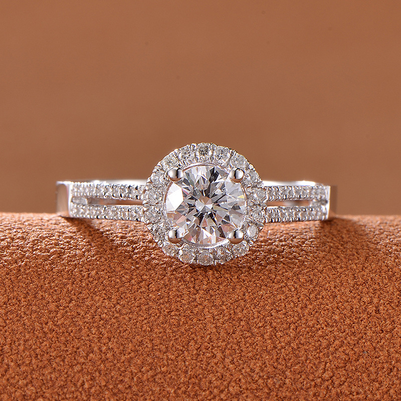 天然钻石戒指18k白金女款钻戒双排戒壁50分主钻gia结婚戒求婚戒指