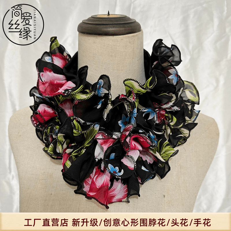 Variety Pullover Scarf Female Autumn Love Heart-Shaped Bow Tie Retro Korean Type Fake Collar Flower Decoration Bandana Headdress Flower Female