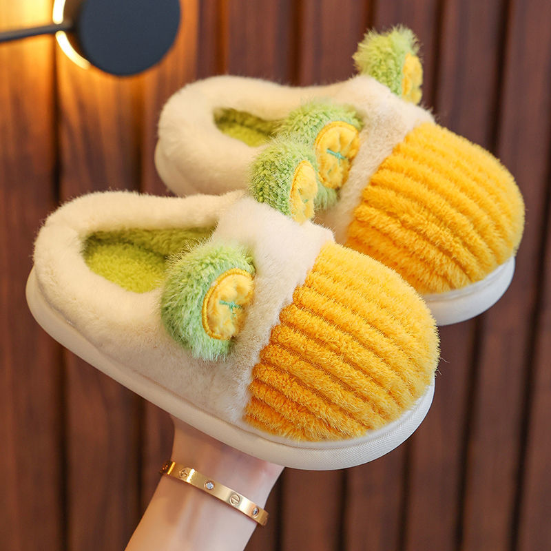 Fluffy Shoes Children's Winter Cotton Slippers Boys and Girls Parent-Child Cute Bag Heel Non-Slip Indoor Baby Home Slippers