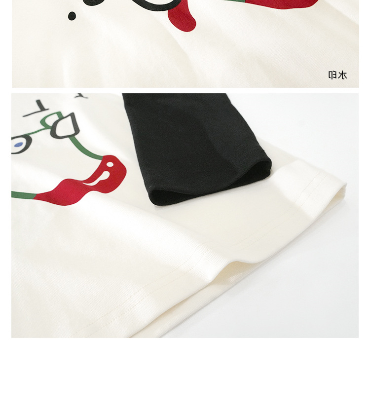 童装儿童韩系卡通印花T恤2024秋季新款女童宽松撞色插肩袖上衣潮详情4