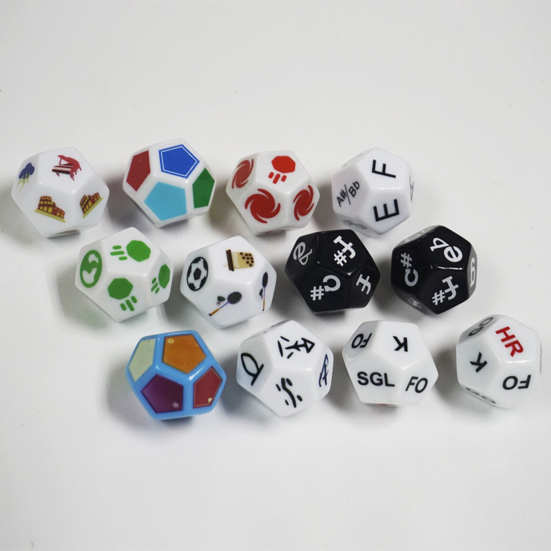 工厂直销 12面数字骰子 亚克力十二面印刷图案骰子 d12字母色子