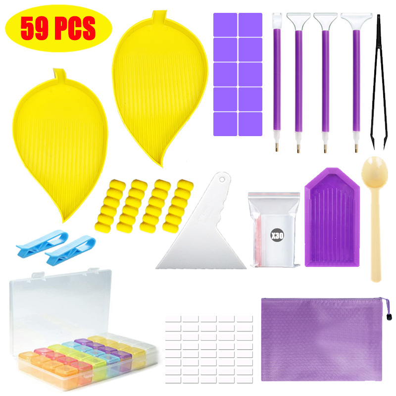 DIY Diamond Painting Tool Kit Package New Leaf Spot Drill Plate Color 28 Grid Storage Box Purple Roller Series