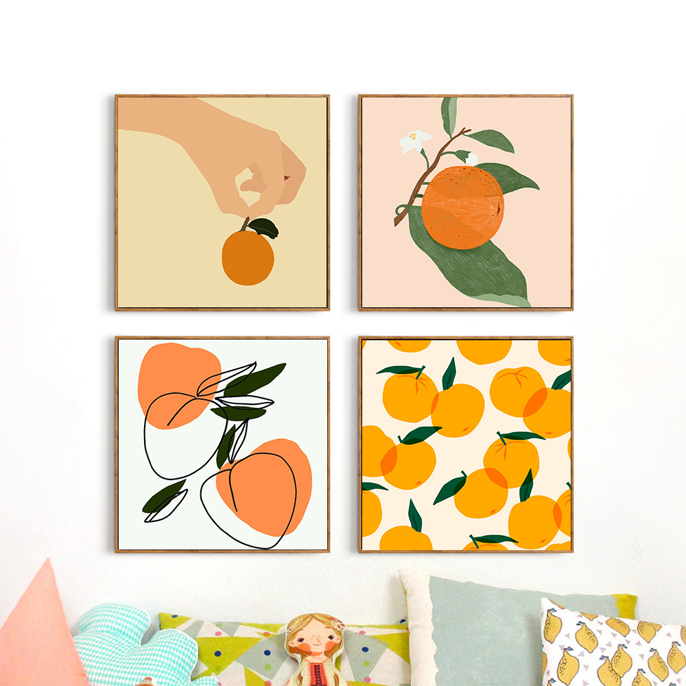ins风手绘水果装饰画单联无框帆布画芯餐厅挂画海报外贸一件代发