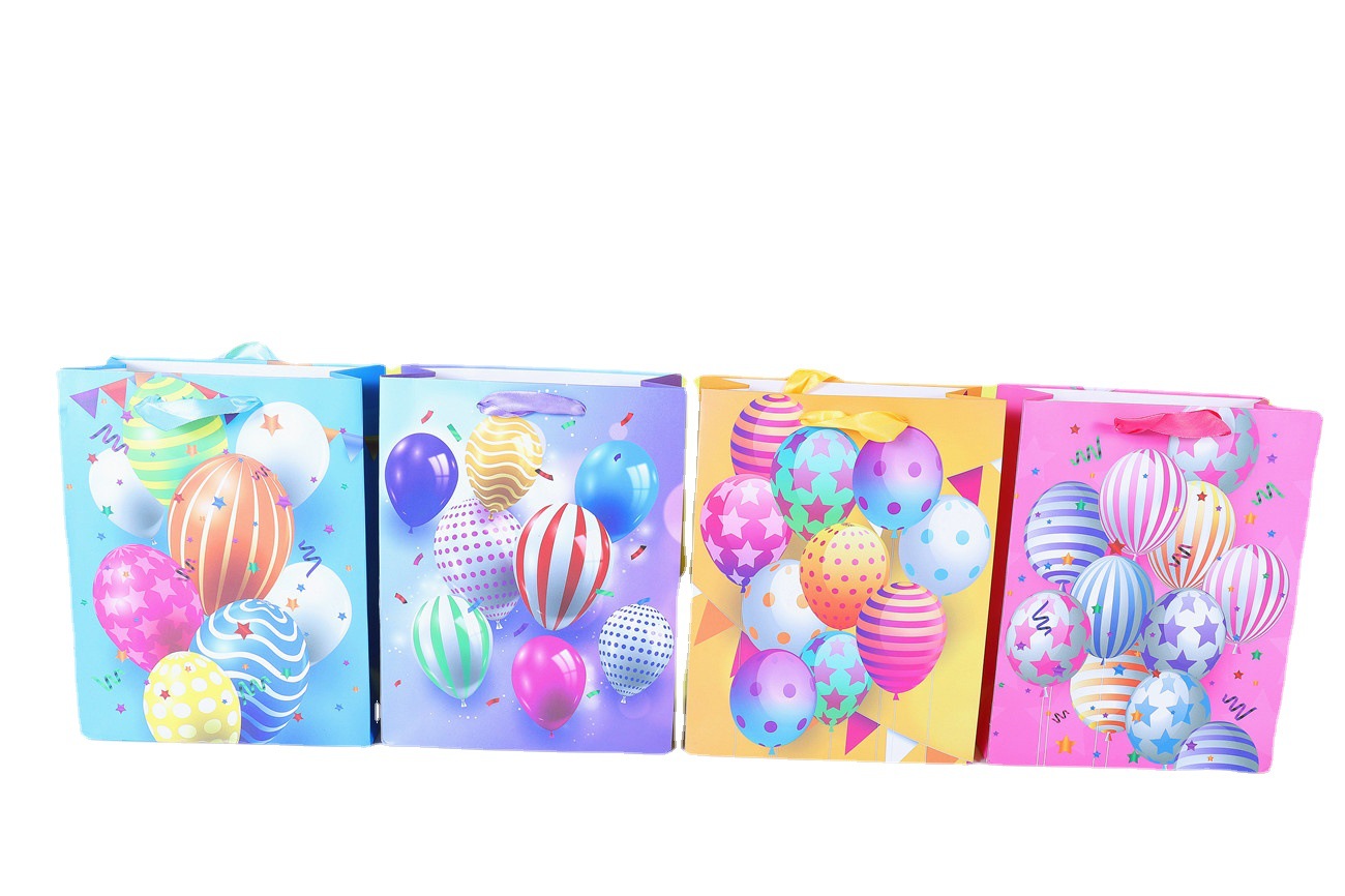 Yiwu Source Manufacturer Colorful Balloon Pattern Paper White Card Handbag Birthday Party Gift Bag Handbag