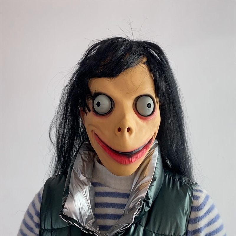 万圣节恐怖momo面具姑获鸟陌陌头套恐怖电影派对扮演长发女鬼面具