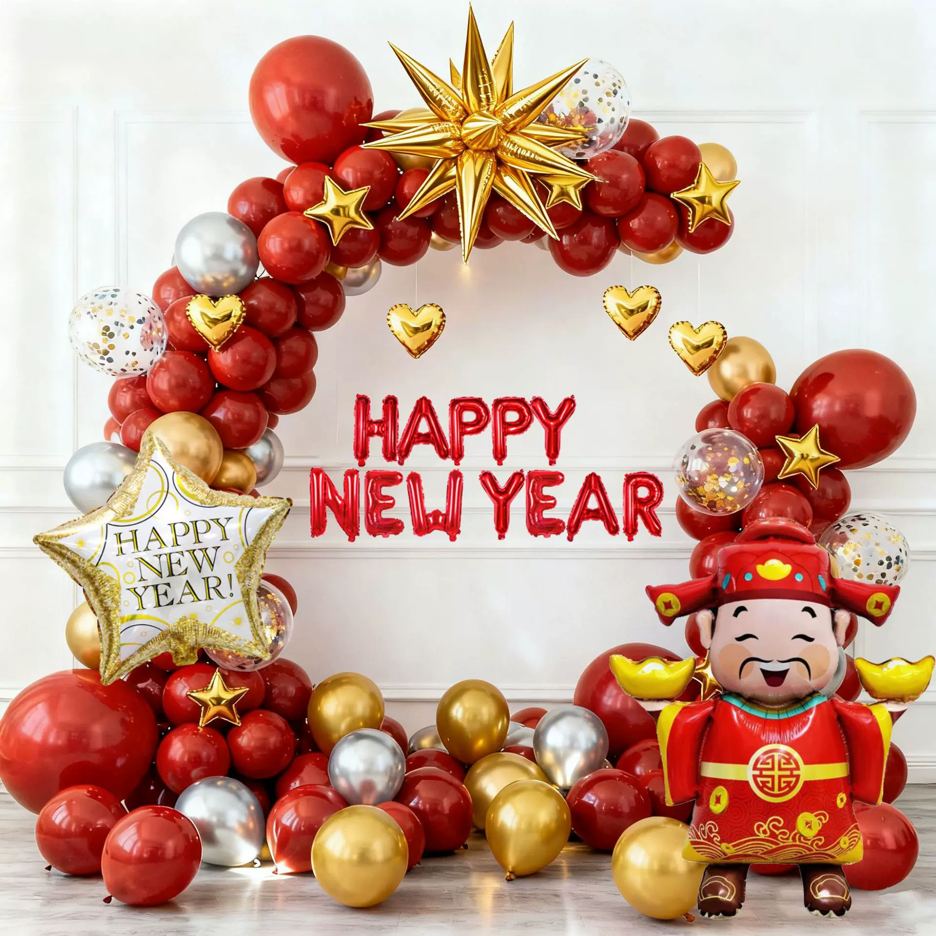 新款元旦新年主题气球套装跨境拱门装饰ktv派对装饰布置场景店铺