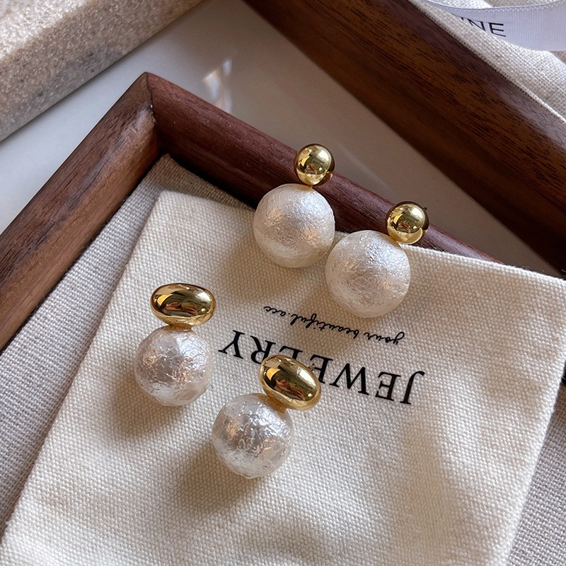 real gold electroplated small bean stud earrings internet celebrity same style ear rings s925 sterling silver needle cotton pearl earrings for women wholesale