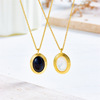 Autumn and winter new pattern Oval natural Black Onyx Pendant Necklace Europe and America ins Retro Fritillaria sweater chain