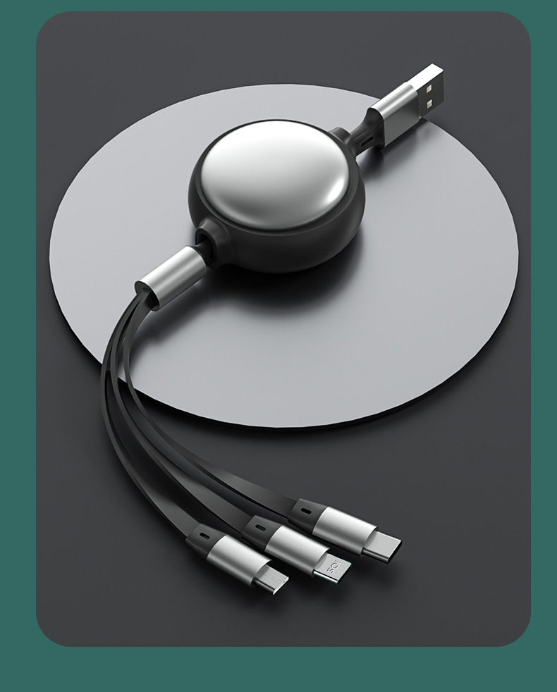 伸缩数据线 彩色伸缩一拖三数据线 伸缩三合一快充线 卡司c伸缩线