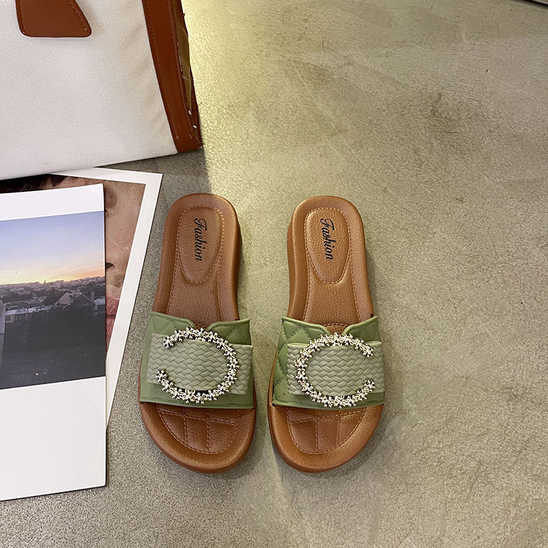 Square Buckle Slippers for Women 2022 New Fashion Casual Women's Shoes Muller Sandals Ins Toe Cap Semi Slipper Slippers