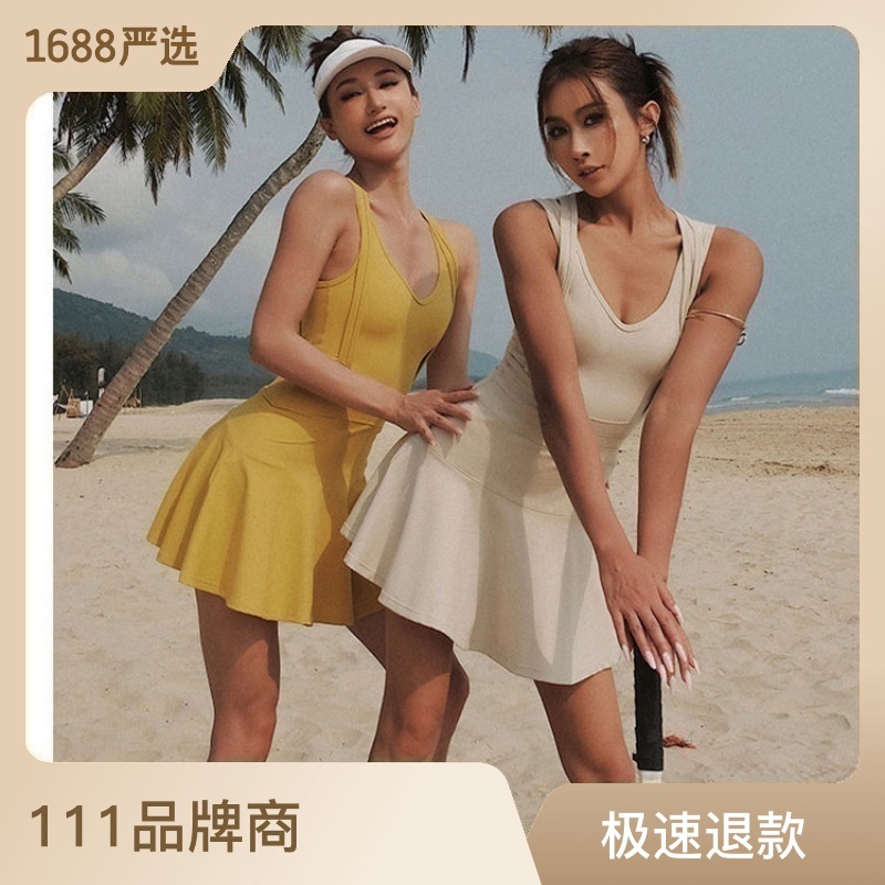 2022 New Back Shaping Dress Short Running Tennis Skirt Yoga Clothes Exercise Workout Outfit Summer Women