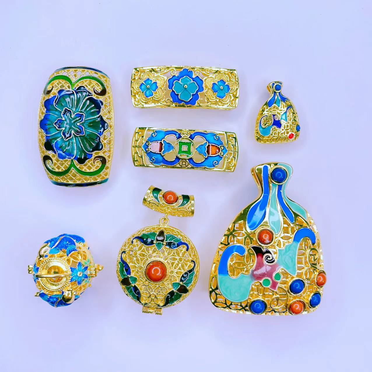 古法金景泰蓝掐丝珐琅香水瓶香薰香囊吊坠diy毛衣链排扣隔饰配件