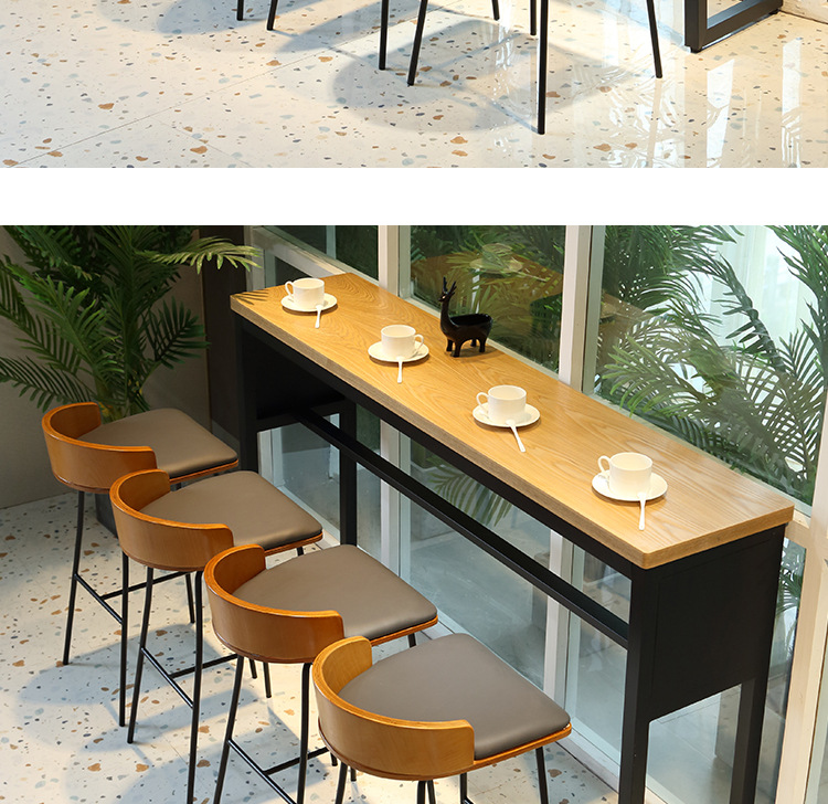 北欧主题餐厅咖啡厅餐饮奶茶店酒吧清吧休闲靠墙吧台桌高脚桌椅