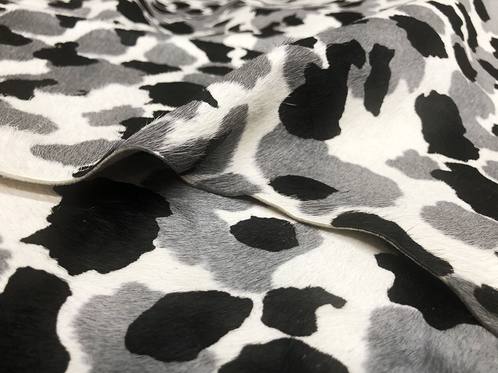 奶牛斑纹马毛皮 带毛头层真牛皮 跨境爆款雪地靴皮料鞋面皮革