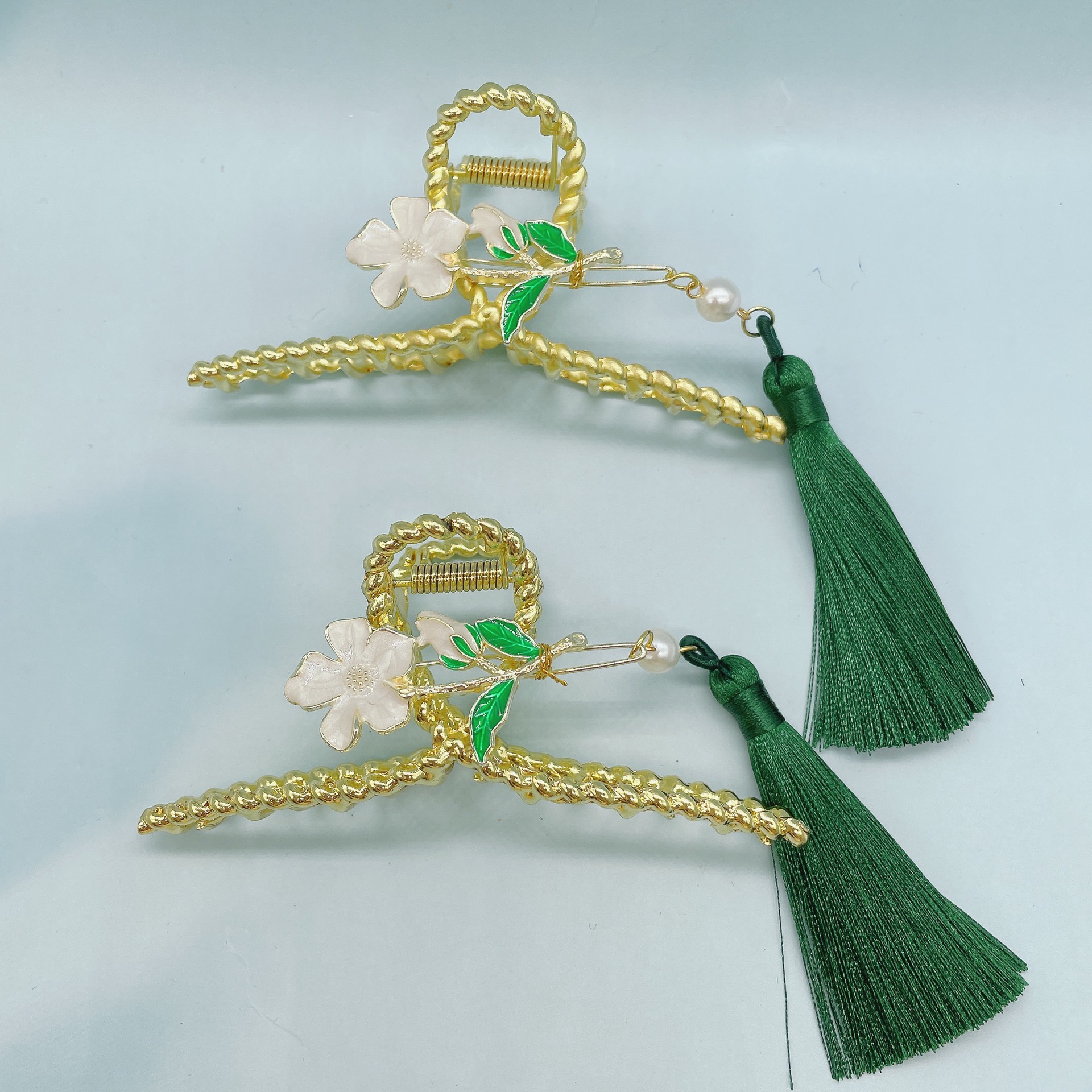 古风花朵流苏金属抓夹汉服百搭发饰盘发鲨鱼夹超仙气质大号发夹