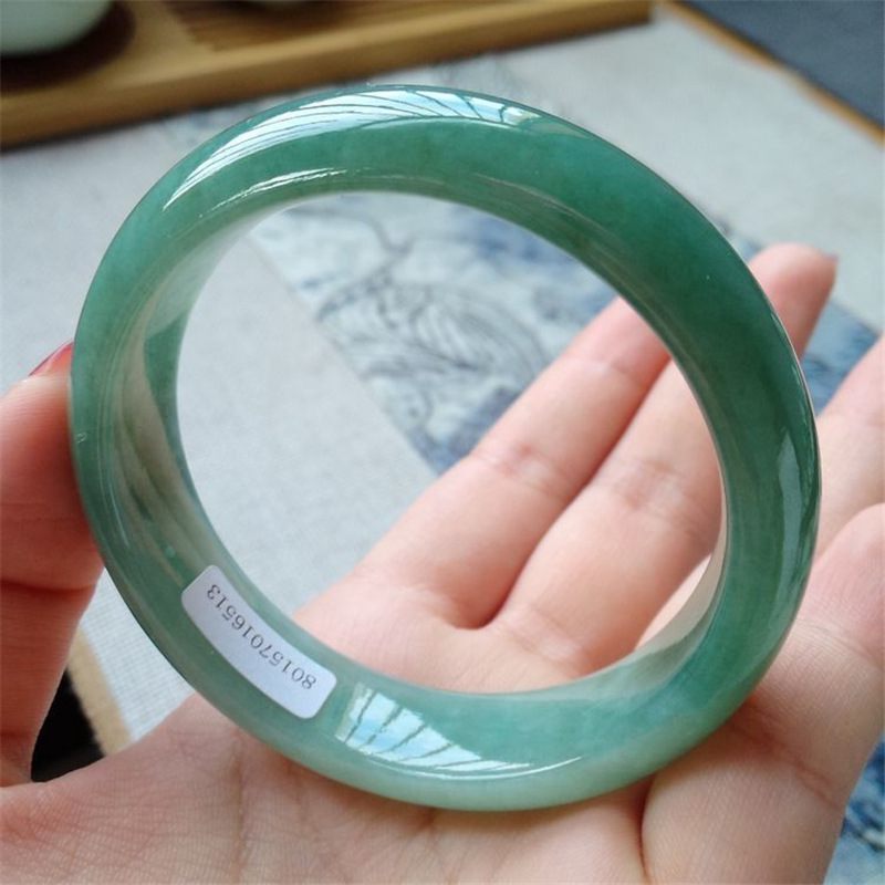 缅甸天然老坑翡翠玉手镯a货手镯女款冰糯种白底青绿色飘花玉镯子